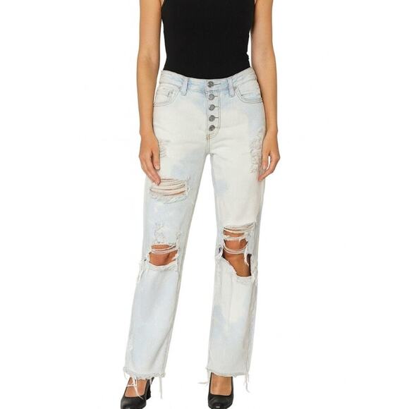 PacSun High Rise straight jeans 5 button up SZ 24" DIY bleached distressed holey - Picture 1 of 11